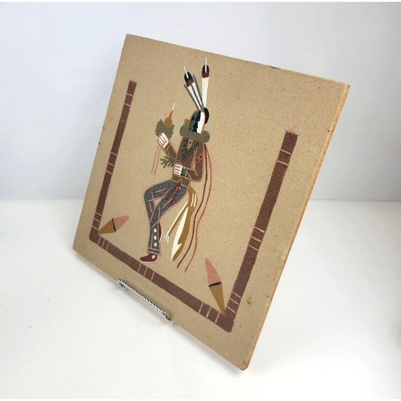 NAVAJO Native American Indian Sand Art Painting on Board Yei Bei Chai Dancer 12" - Picture 7 of 11